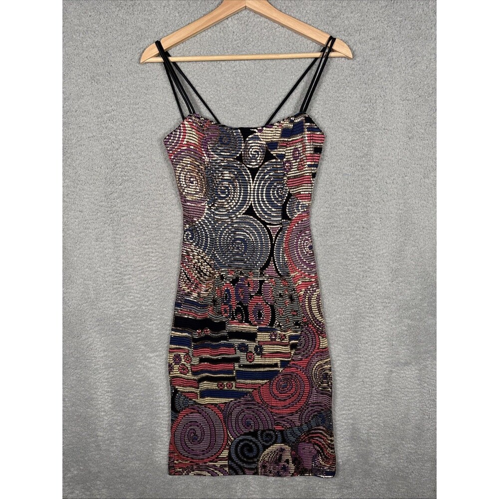 Vintage Janine Italy Vintage Metallic Bodycon Dress Abstract Mosaic Petite